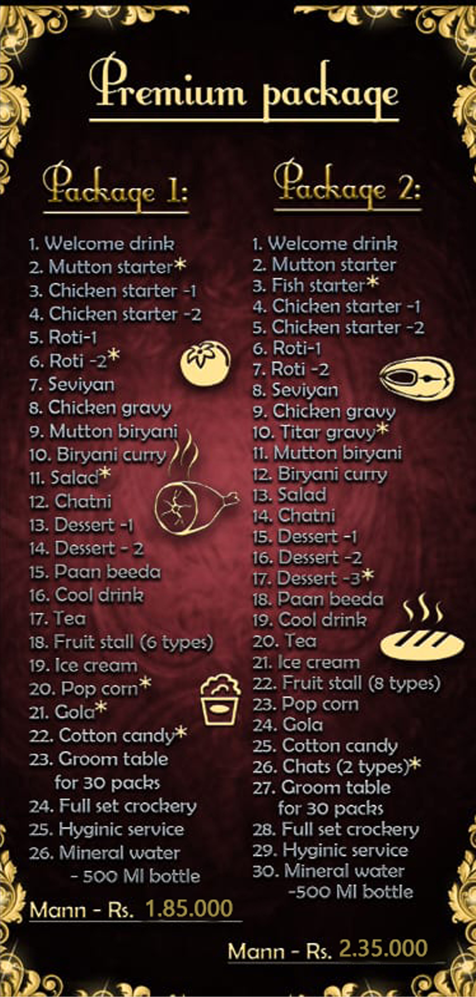 Premium Package 1 Menu