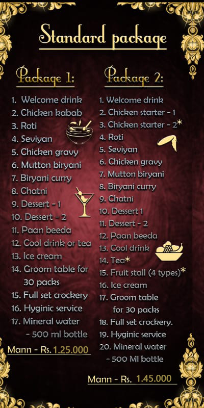 Standard Package 1 Menu